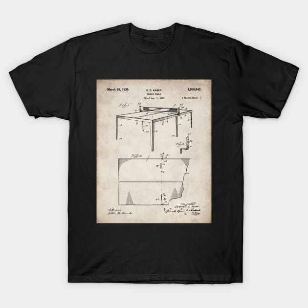 Table Tennis Patent - Ping Pong Fan Tennis Player Art - Antique T-Shirt by patentpress